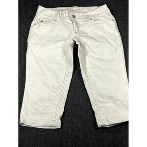 Y2K Ariya Capri Jeans Womens 7/8 White Cotton Embellished Pockets Cuffed Hem